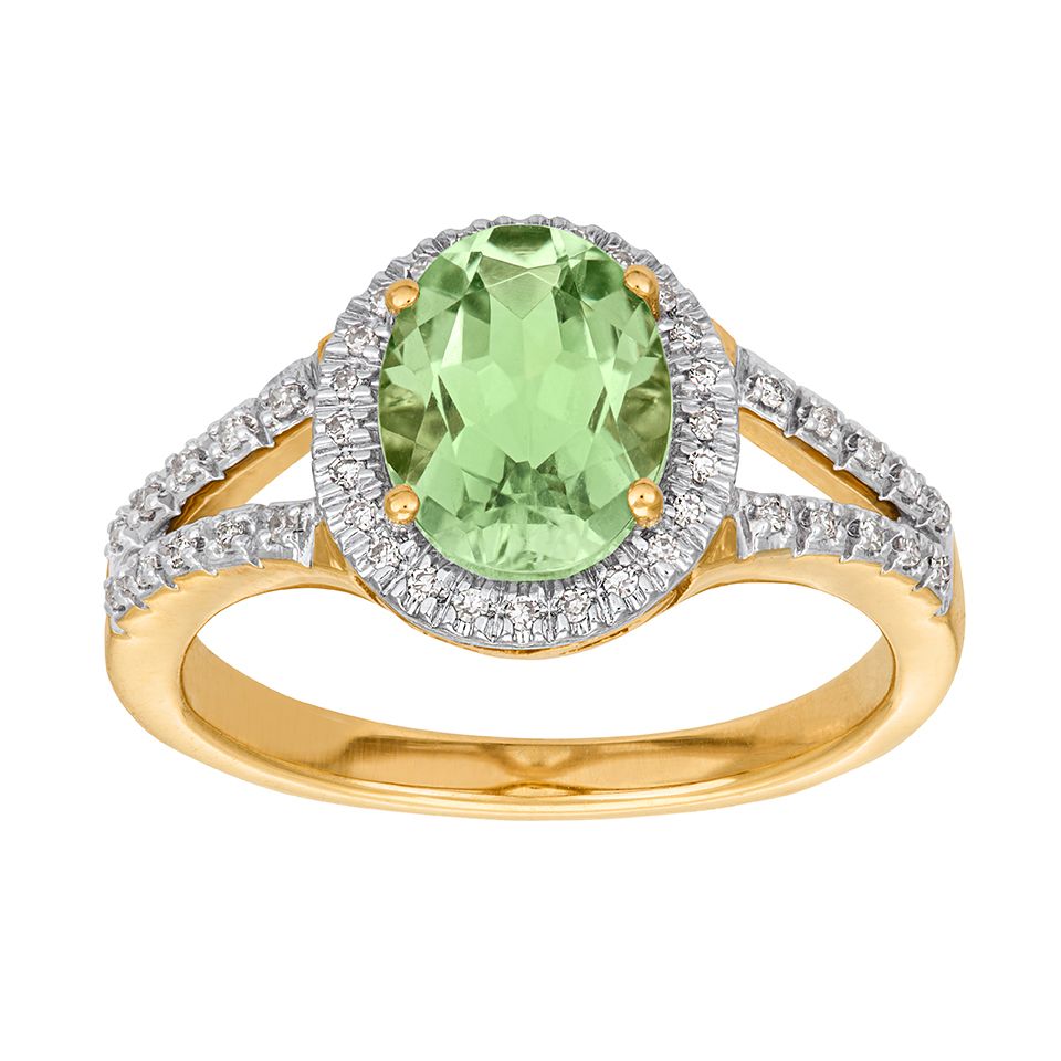 Diamantring i 18K guld med peridot 17.0
