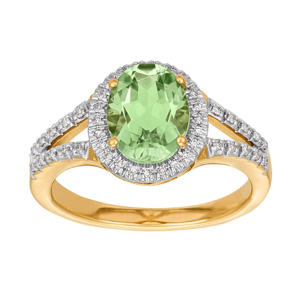 Diamantring i 18K guld med peridot, 15.0