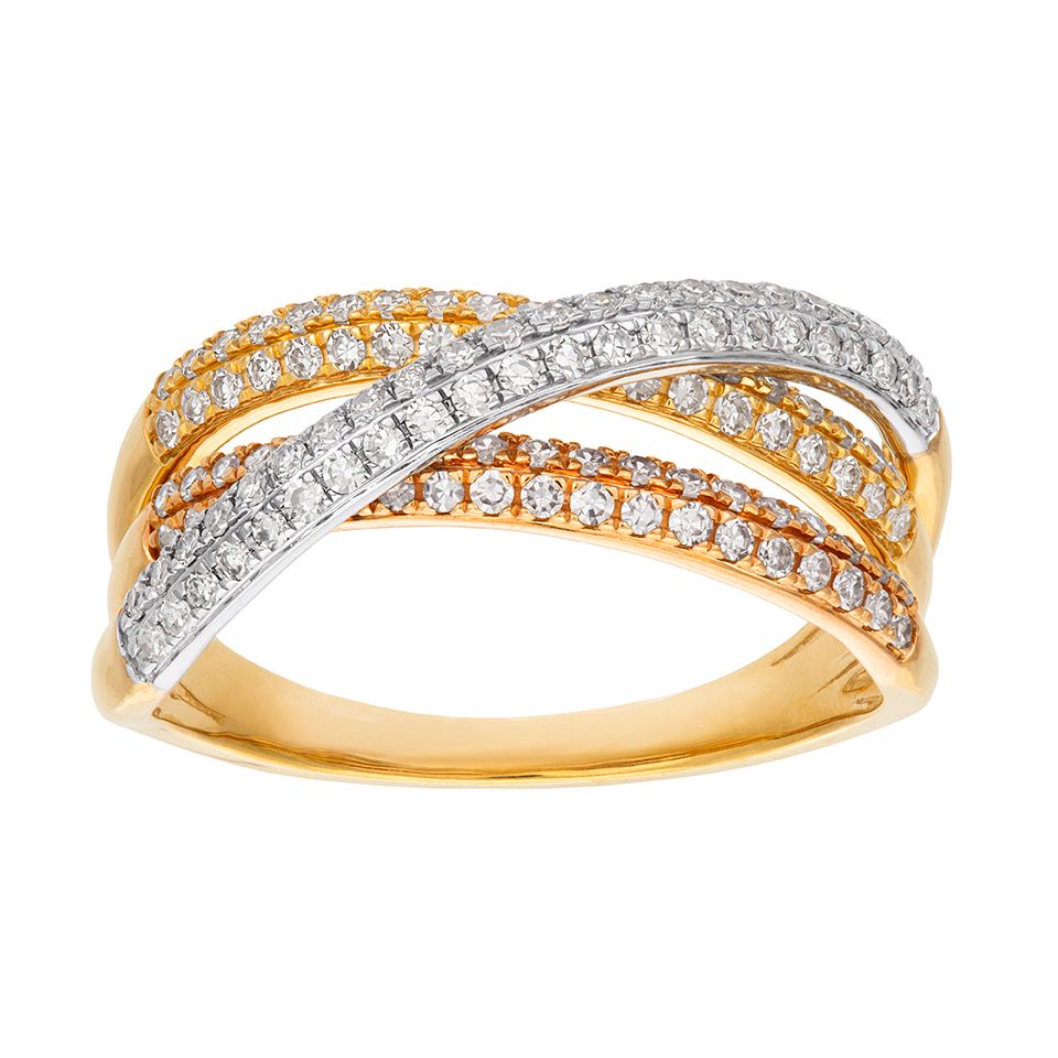 Diamantring i 18K guld - trefärgad, 16.5