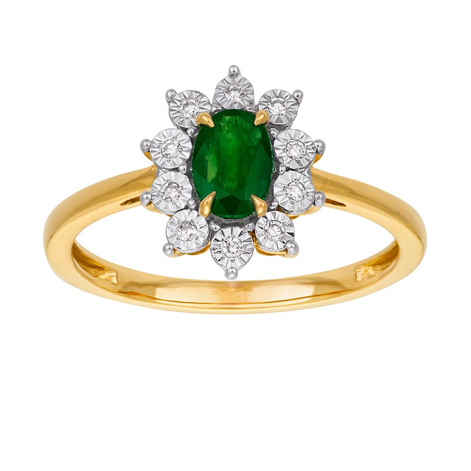 Diamantring i 18K guld med en smaragd, 18.5