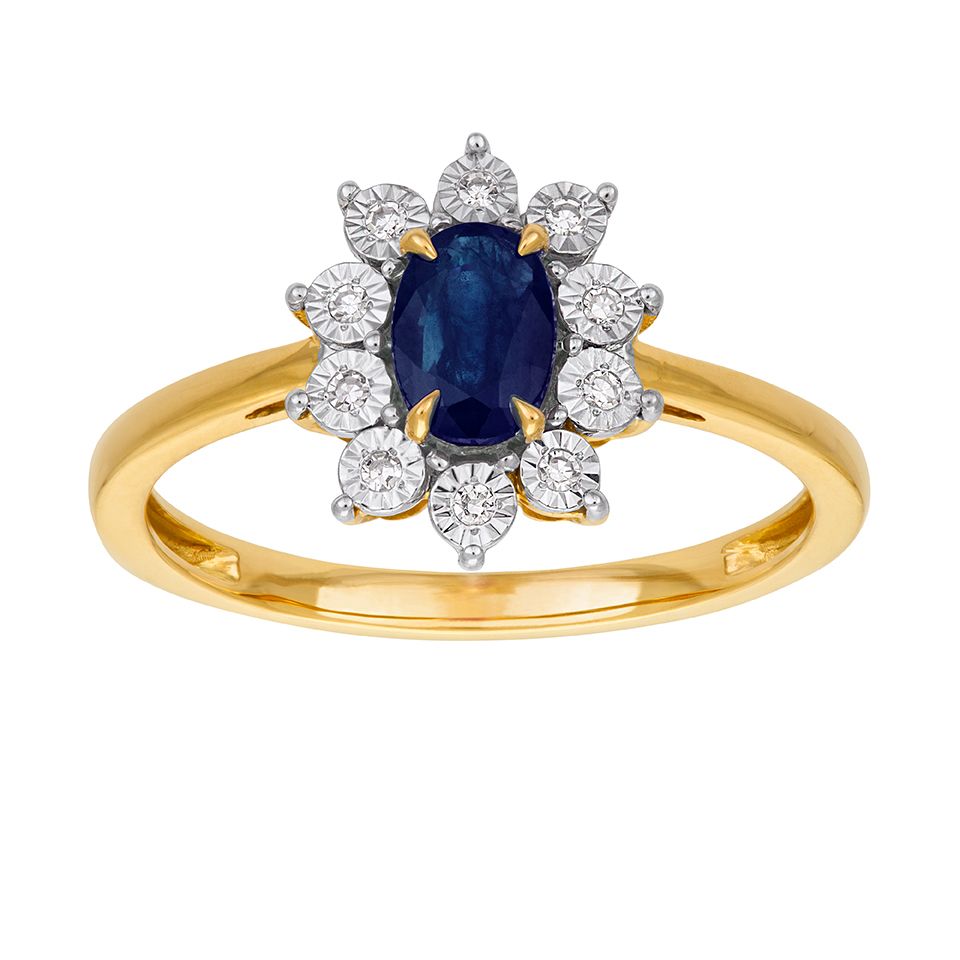 Diamantring i 18K guld med en safir, 17.0