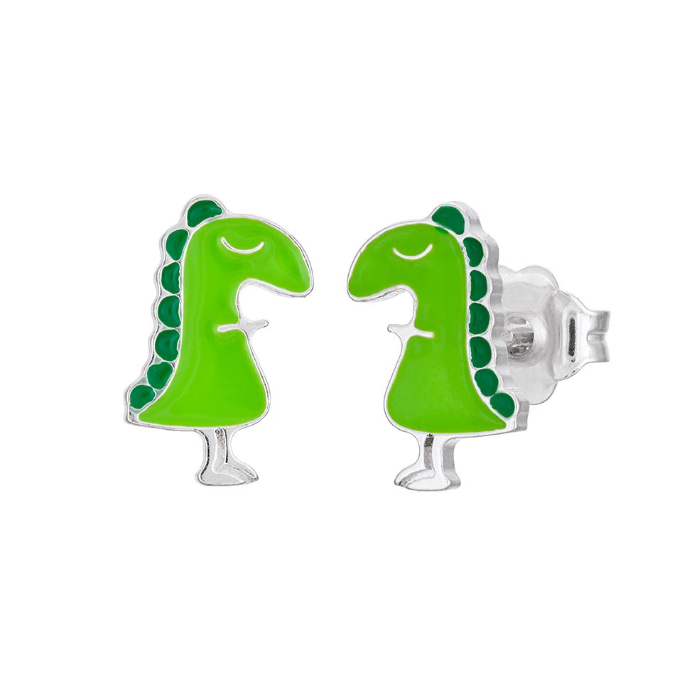 &Ouml;rh&auml;ngen i &auml;kta silver med dinosaurie