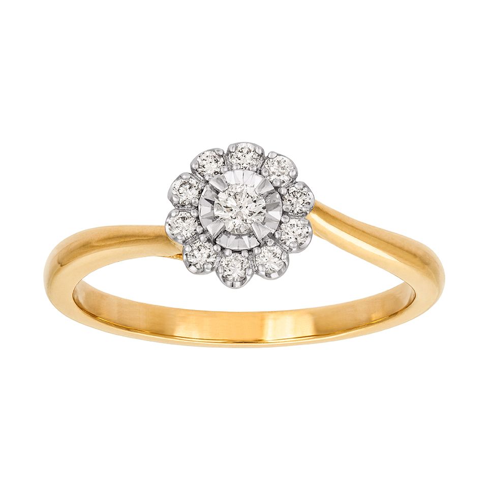 Diamantring i 18K guld - Halo, 17.0