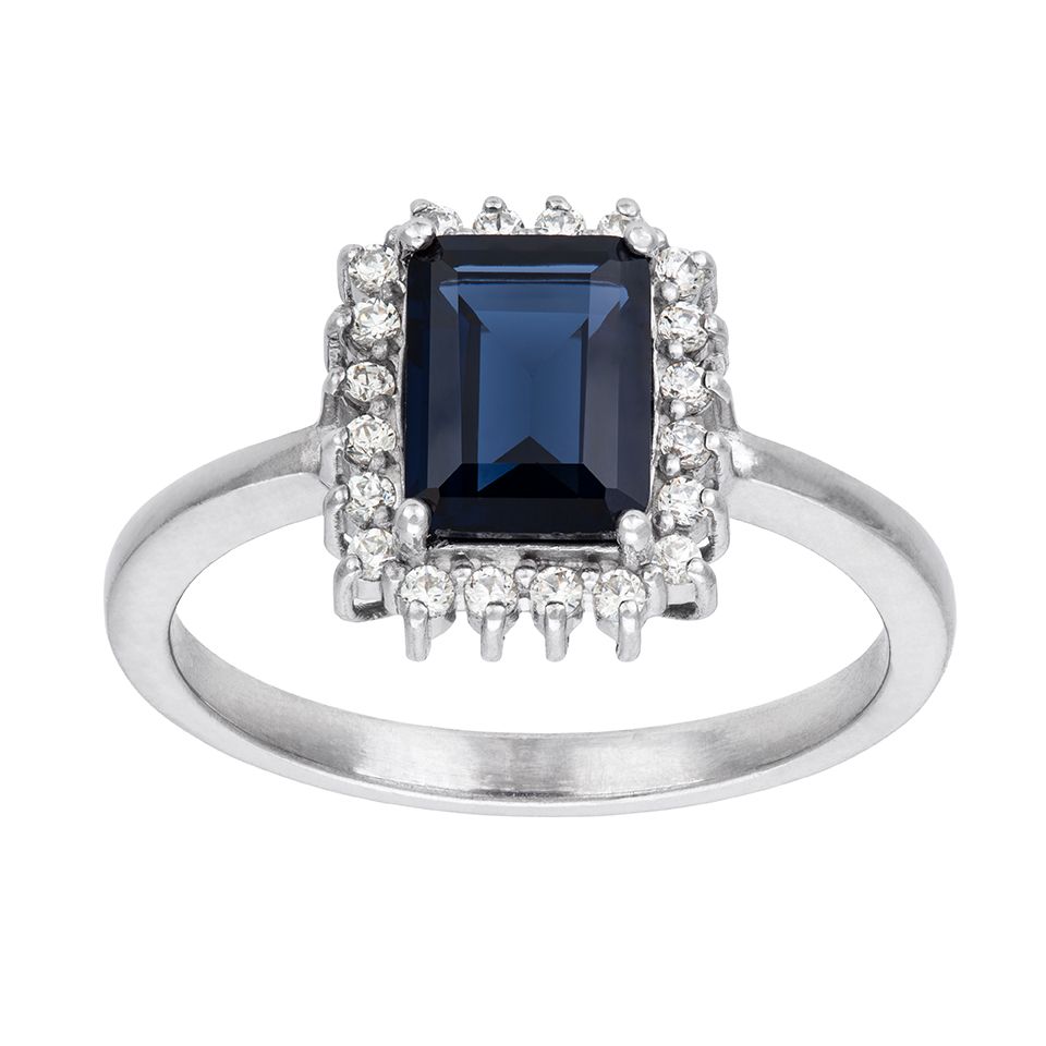 Ring i &auml;kta silver med bl&aring; kubisk zirkonia, 16.0