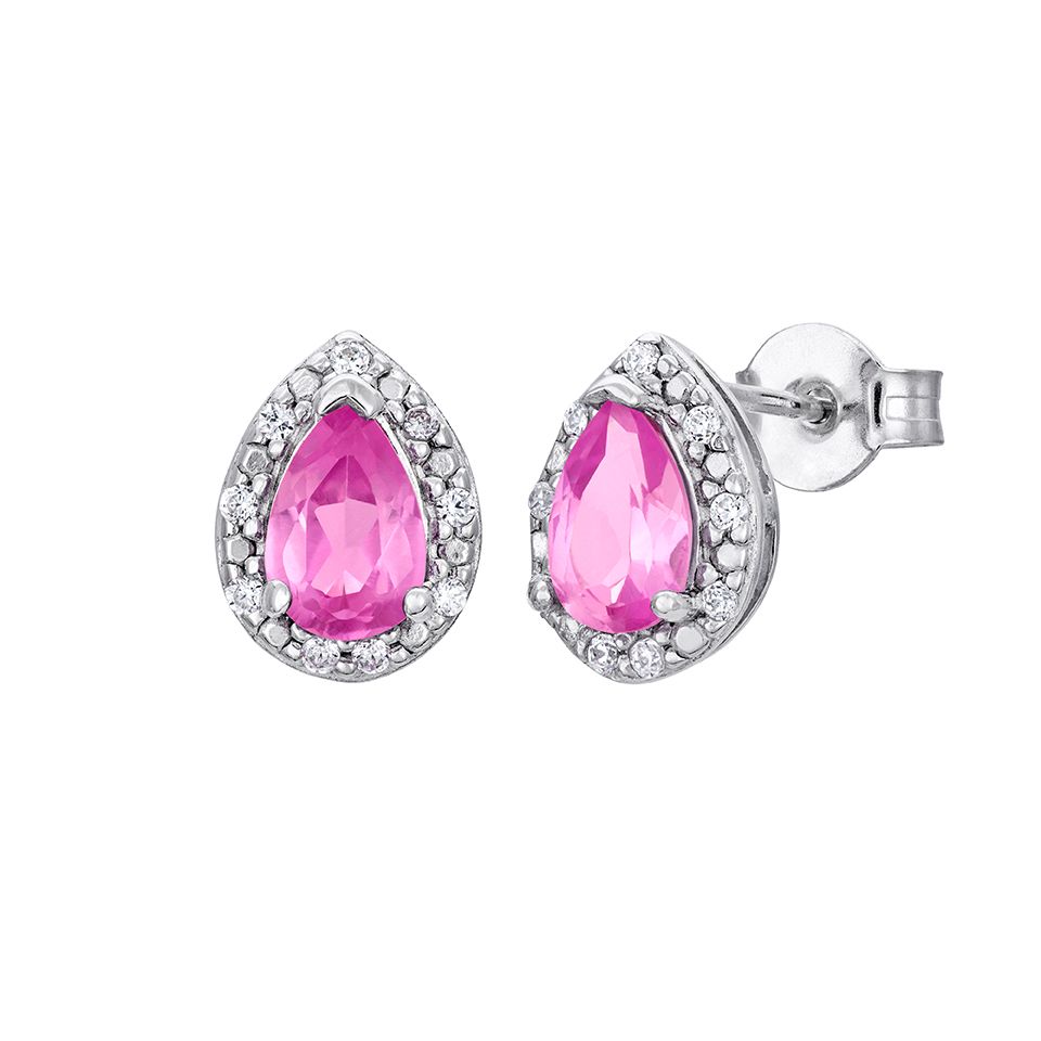 &Ouml;rh&auml;ngen i &auml;kta silver med rosa droppe